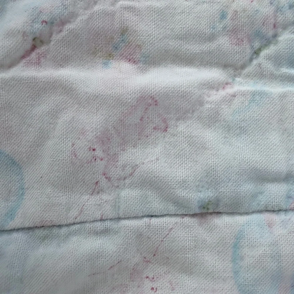 Vintage sheer Quilted Baby Blanket Pastel Floral Hot Air Balloon Ruffle 52x41
